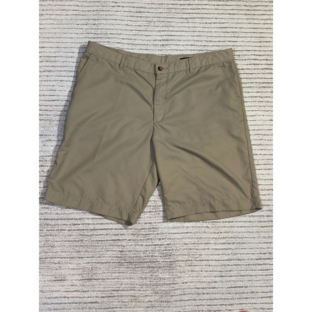 Greg Norman Mens Golf Shorts Khaki Tan Size 38 Performance Flat Front Polyester